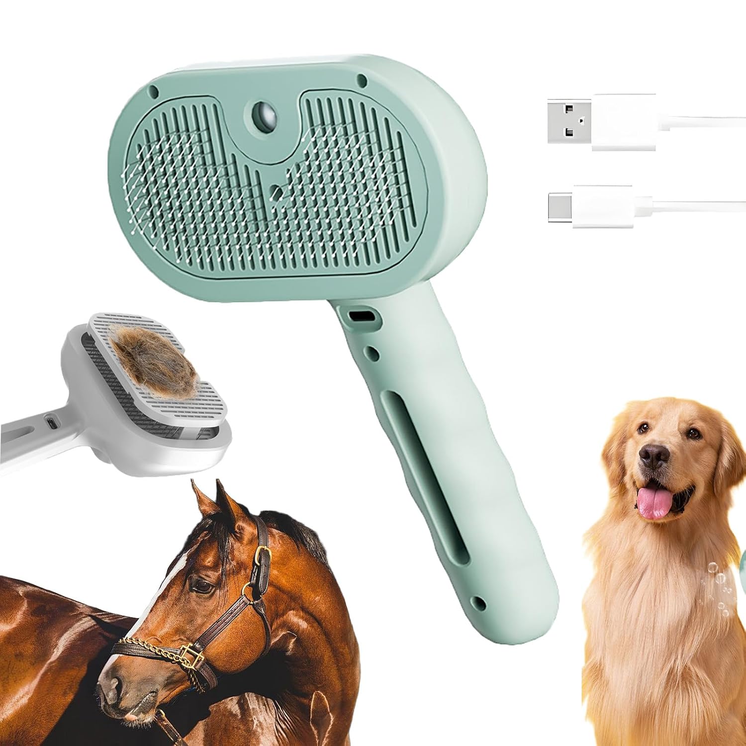 3 in 1 Pet Steam Brush with silicone Bristle Head 360 Rotating